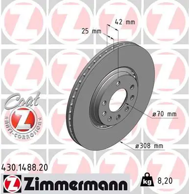 Zimmermann 430148820 ДИСК ТОРМ OPL ASTRA