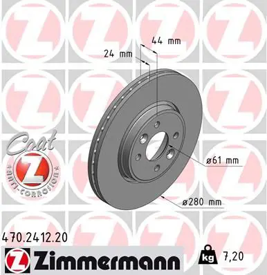 Zimmermann 470241220 ДИСК ТОРМ REN LAGUNA I/MEGANE