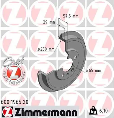 600.1965.20 БАPАБАН ТОPМОЗНОЙ ZIMMERMANN