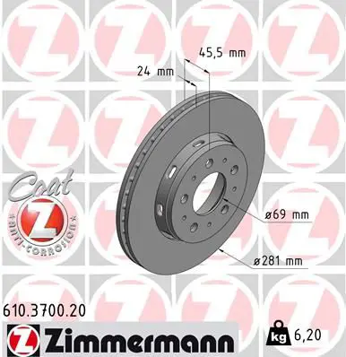 Zimmermann 610370020 ДИСК ТОРМ VOL S40/V40 98-01
