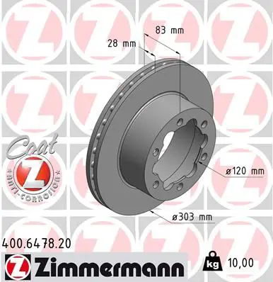 Zimmermann 400647820 Диск тормозной задн VW CRAFTER
