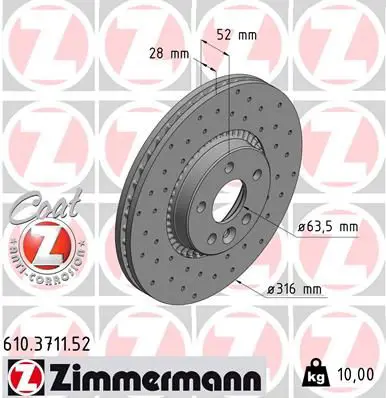 Zimmermann 610371152 ДИСК ТОРМ FRD GALAXY 08-/VOL