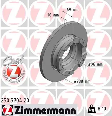 Zimmermann 250570420 Тормозной диск FORD TRANSIT