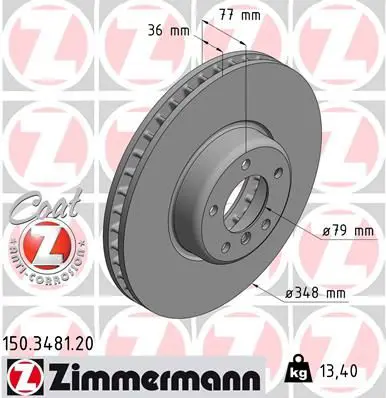 ZIMMERMANN 150348120 Диск тормозной перед BMW 5 535