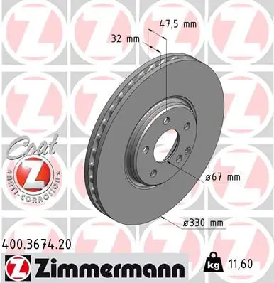 ZIMMERMANN 400367420 Диск тормозной BS MERCEDES