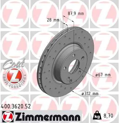 ZIMMERMANN 400362052 ДИСК ТОРМ MER W211 3.2CDI-5.0