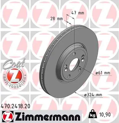 ZIMMERMANN 470241820 Диск тормозной BS RENAULT Coat