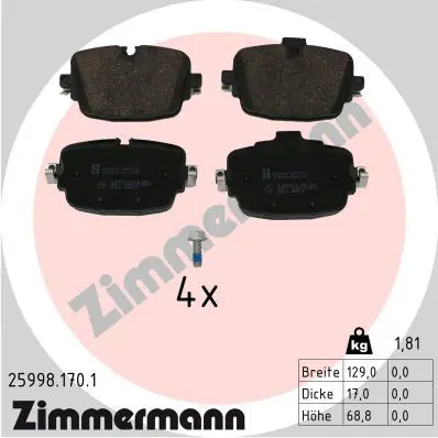 ZIMMERMANN 259981701 Комплект тормозных колодок,