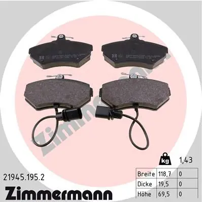 ZIMMERMANN 219451952 КОЛОДКИ ПЕР AUDI A4/VW