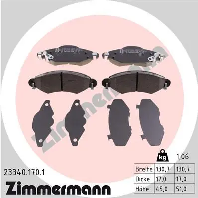 ZIMMERMANN 233401701 Комплект тормозных колодок