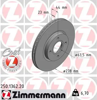 ZIMMERMANN 250136220 Диск тормозной передний