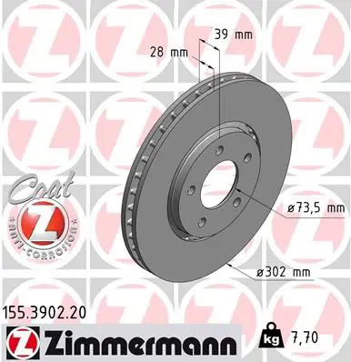 ZIMMERMANN 155390220 Тормозной диск