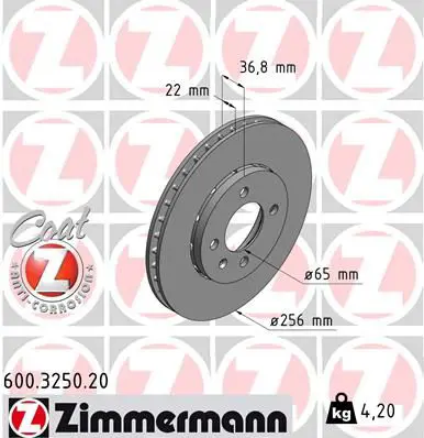 ZIMMERMANN 600325020 Тормозной диск