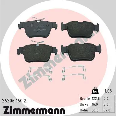 ZIMMERMANN 262061602 Колодки тормозные