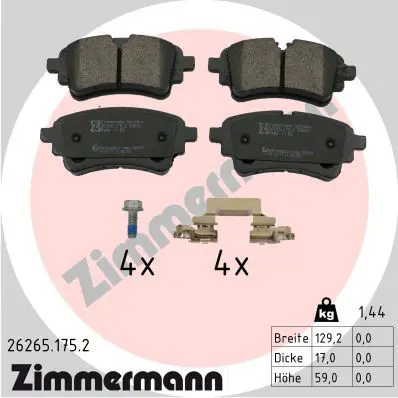 ZIMMERMANN 262651752 Колодки тормозные дисковые