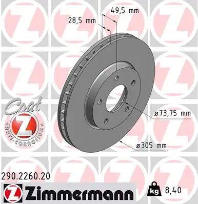 ZIMMERMANN 290226020 Тормозной диск