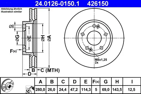Ate 24012601501 Диск тормозной передн,
