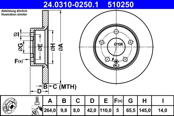 Ate 24031002501 24.0310-0250.1 диск тормозной