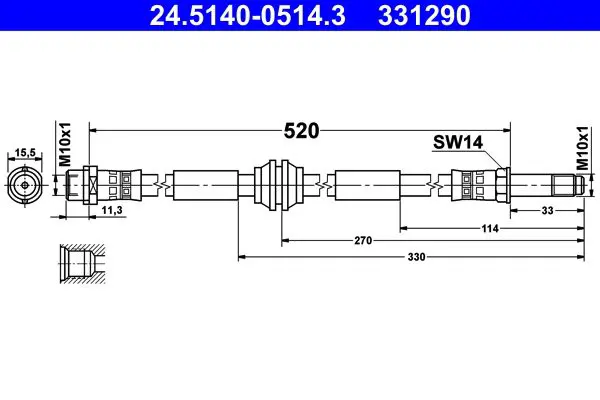 ATE 24514005143 Шланг тормозной перед. [520