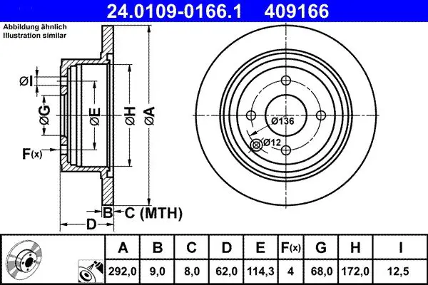 ATE 24010901661 ДИСК ТОРМ NIS CUBE 10-/TIIDA