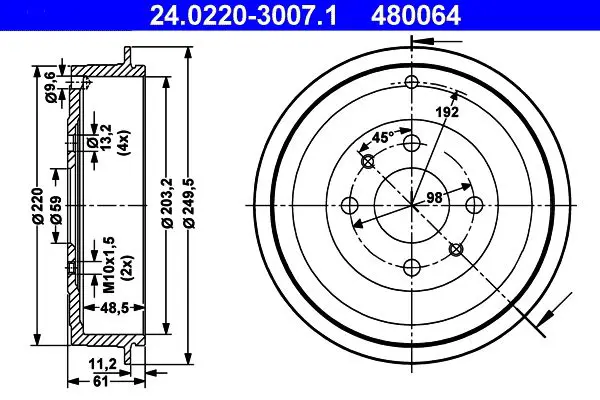 ATE 24022030071 Тормозный барабан