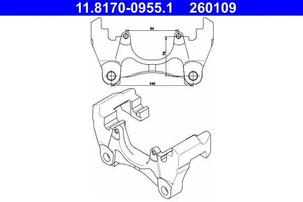 ATE 11817009551 СКОБА СУППОРТА VW T5 03- ПЕР