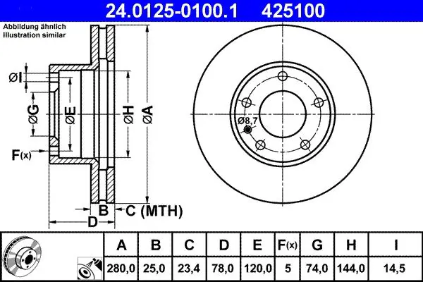 ATE 24012501001 Тормозной диск