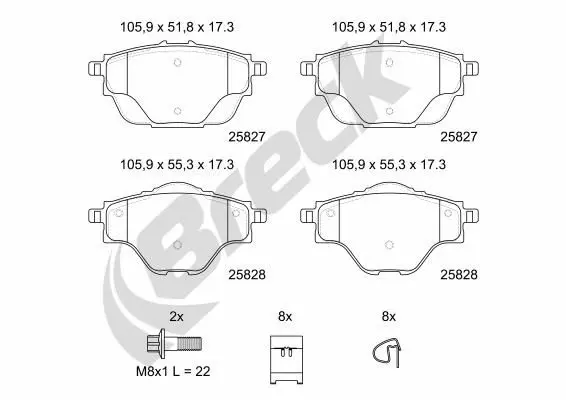 BRECK 258270070400 Комплект тормозных колодок,