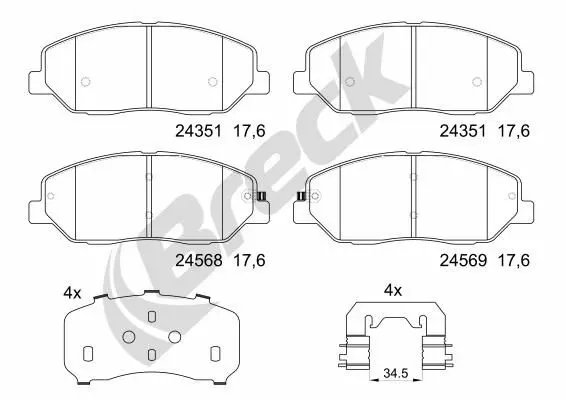 BRECK 243510070100 Комплект тормозных колодок,