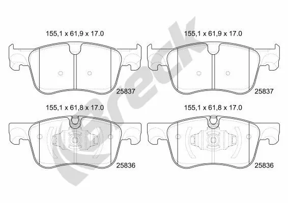 BRECK 258360070100 Комплект тормозных колодок,