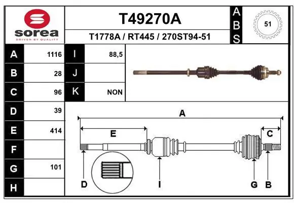 EAI T49270A ПОЛУОСЬ ПРАВАЯ REN MASTER II