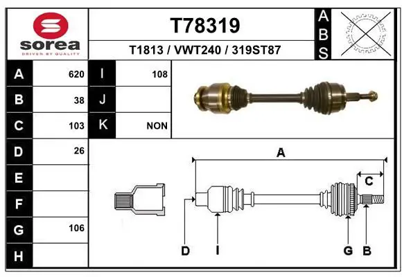 EAI T78319 T78319_привод левый! 620mm\ VW
