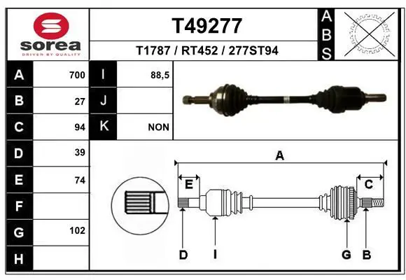 T49277 Полуось Рено Trafic 2 2.0dCi
