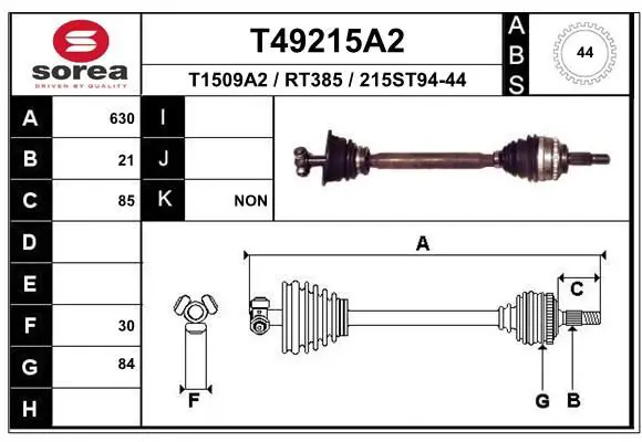 EAI T49215A2 Полуось Ren Clio II. Kangoo