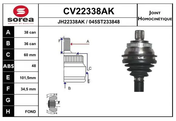 CV22338AK Шрус наружный! 38x36 ABS 48\