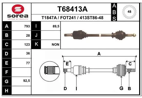 T68413A Привод FORD левый EAI Transit