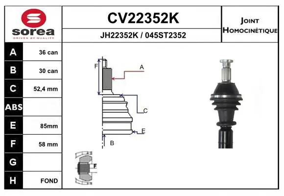 CV22352K Шарнирный комплект, приводной