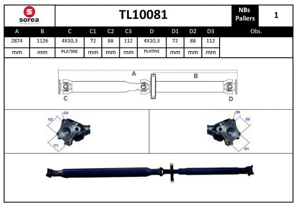 EAI TL10081 Propshaft, axle drive
