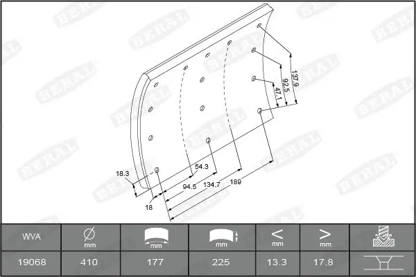 KBL19068.0-1550 Комплект тормозных башмаков,