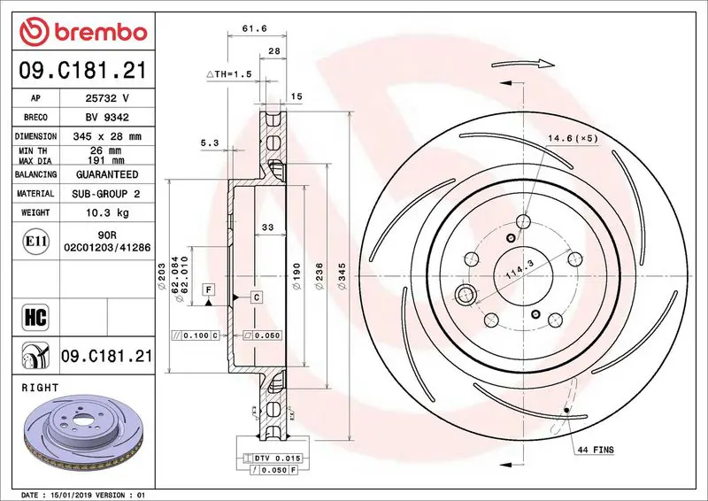 Brembo 09C18121 Тормозной диск