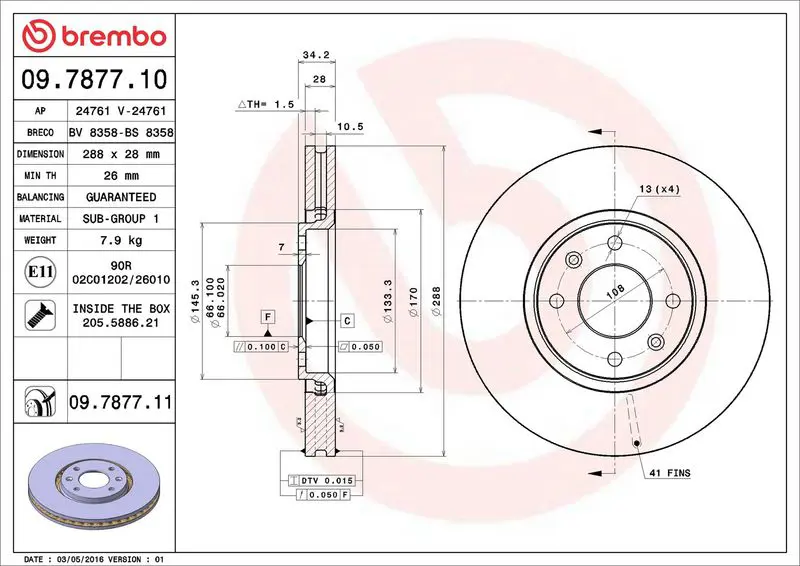 BREMBO 09787711 Диск тормозной передн, CITROEN