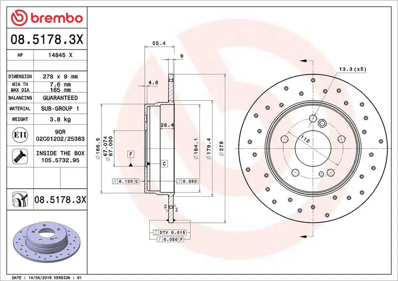 Brembo 0851783X ДИСК ТОРМОЗНОЙ MERCEDES-BENZ