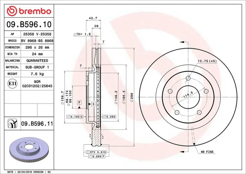 09.B596.11 Диск тормозной перед NISSAN