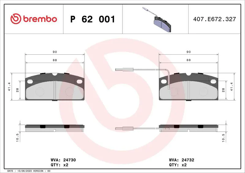 P 62 001 Комплект тормозных колодок,
