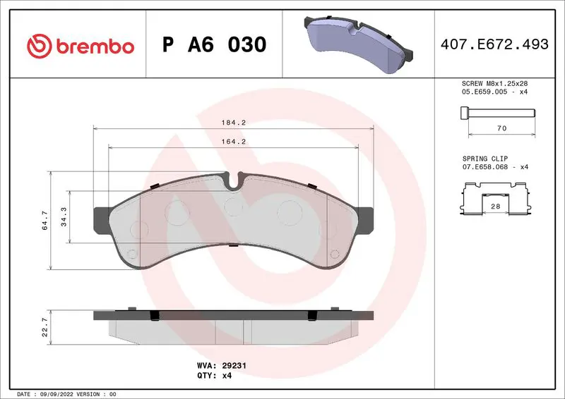 P A6 030 Комплект тормозных колодок,