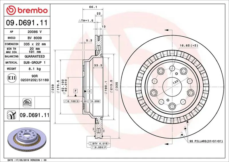 BREMBO 09D69111 Тормозной диск