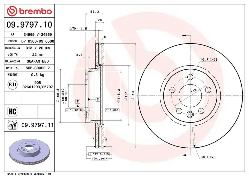 Brembo 09979711 Тормозной диск