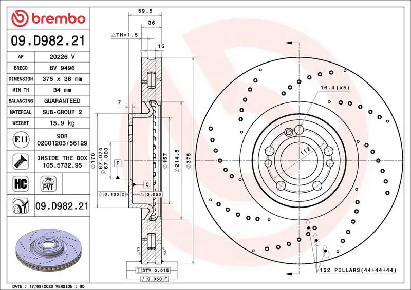 09.D982.21 Диск тормозной перед MB
