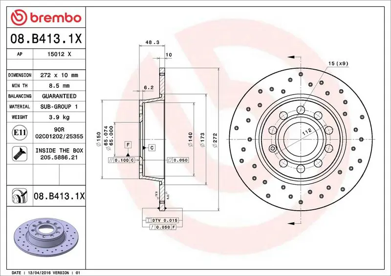 Brembo 08B4131X Диск перфорированный Brembo