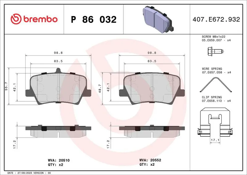 P 86 032 Колодки тормозные